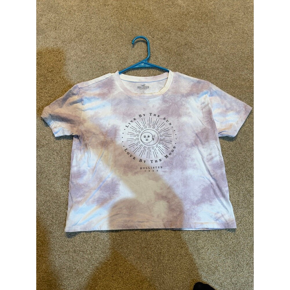 Womens Hollister Purple & White Tie Dye T-Shirt W/ Graphic Print Small